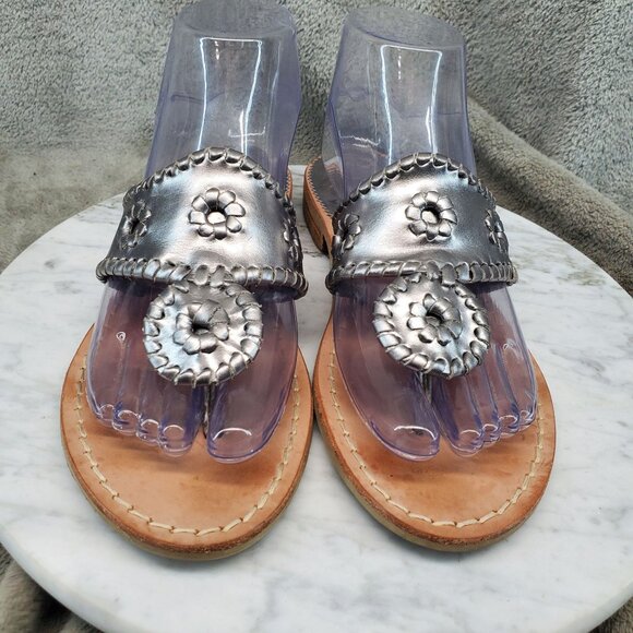 Jack Rogers Shoes Womens Size 6.5 Silver Leather Hamptons Thong Sandals - Picture 5 of 10